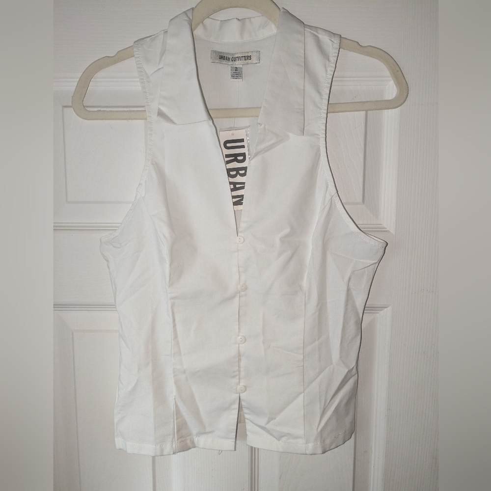 Urban Outfitters White Button Front Sleeveless Tank Top